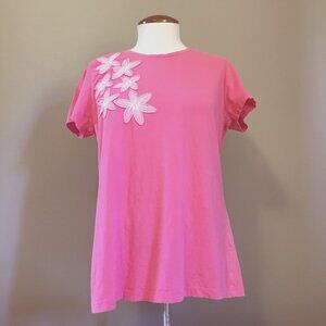 Izod Barbie Pink Floral Embroidered 100% Cotton Baby Tee